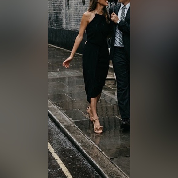 Keepsake black midi crepe dress with gold necklace - Picture 1 of 8